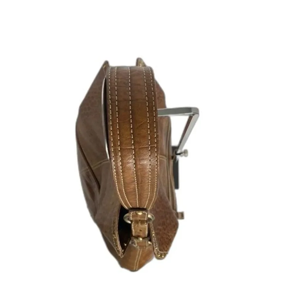 MAXX New York Women's Croc / Leather Jaguar Lining Adj Shoulder Bag Brown GC